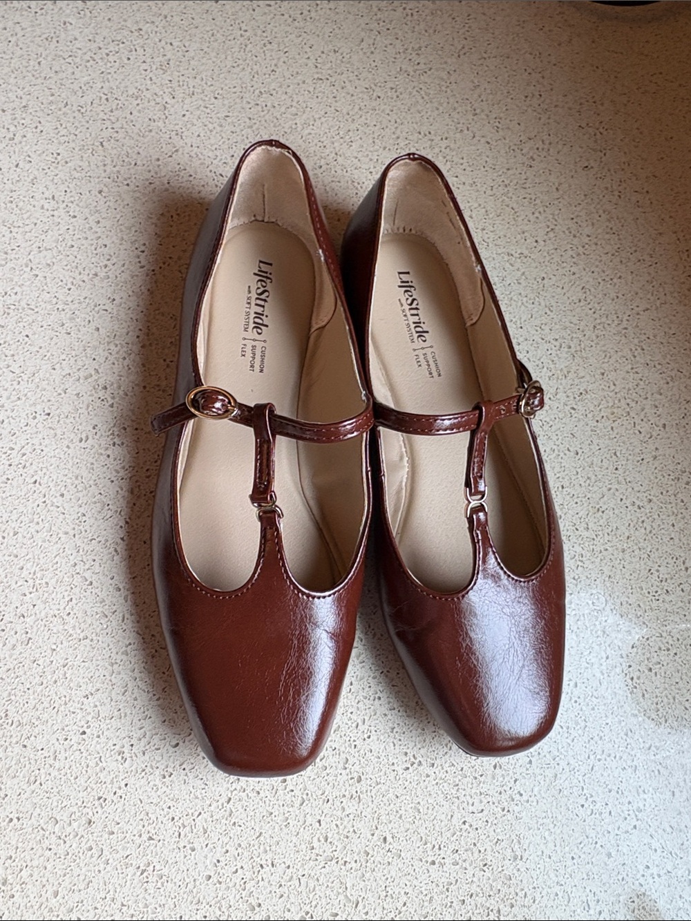 Life Stride Brown Patent T-Strap Bennett Loafers